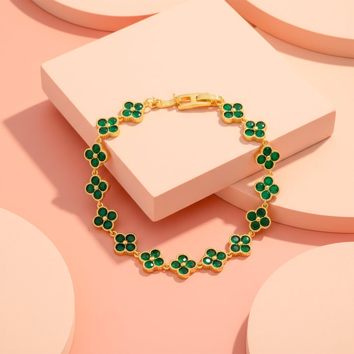 Emerald Clover Gold Plated Bracelet