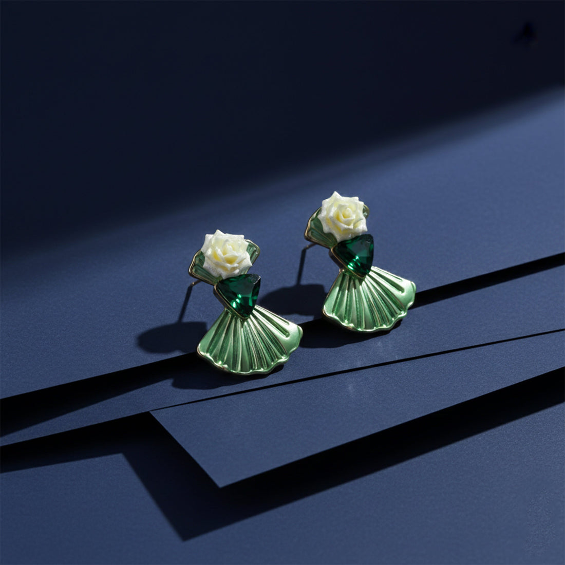Gold Floral Enamel Stud Earrings for women - Finora Jewels