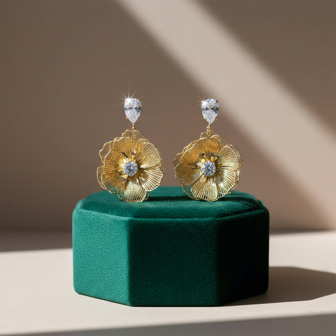 Opulent Gold Bloom Dangle Ear Studs GWE -127