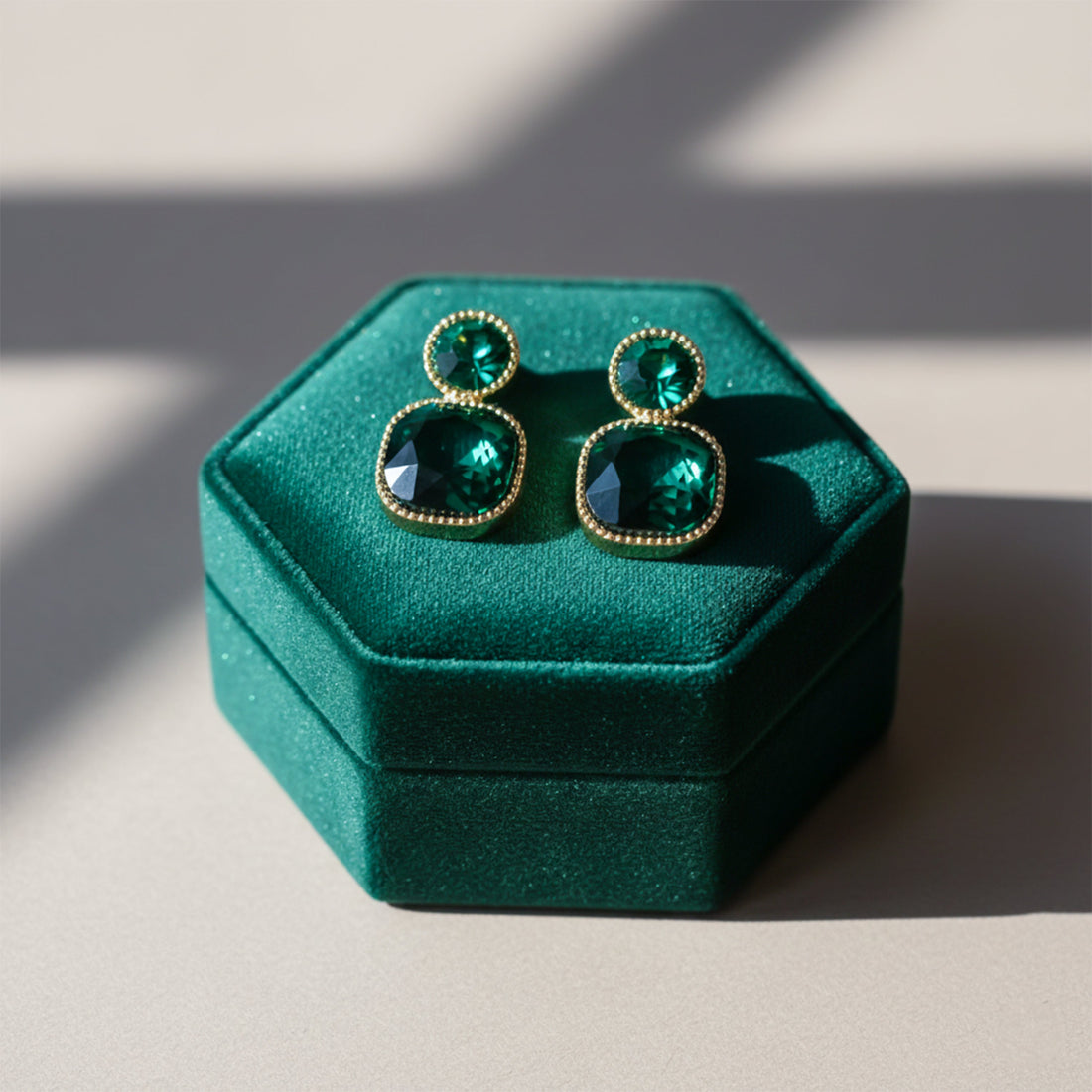 Gold Emerald Square Stud Earrings for women - Finora Jewels