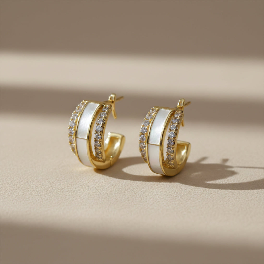 Gold Mother-of-Pearl Crystal Hoop Hoop Earrings for women - Finora Jewels