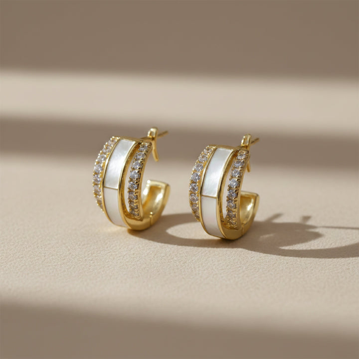 Mother-of-Moti Cubic Zirconia Hoop Ear Studs GWE -158