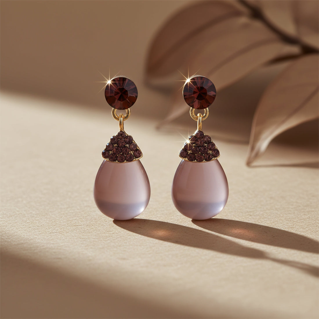 Gold Smoky Teardrop Crystal Stud Earrings for women - Finora Jewels
