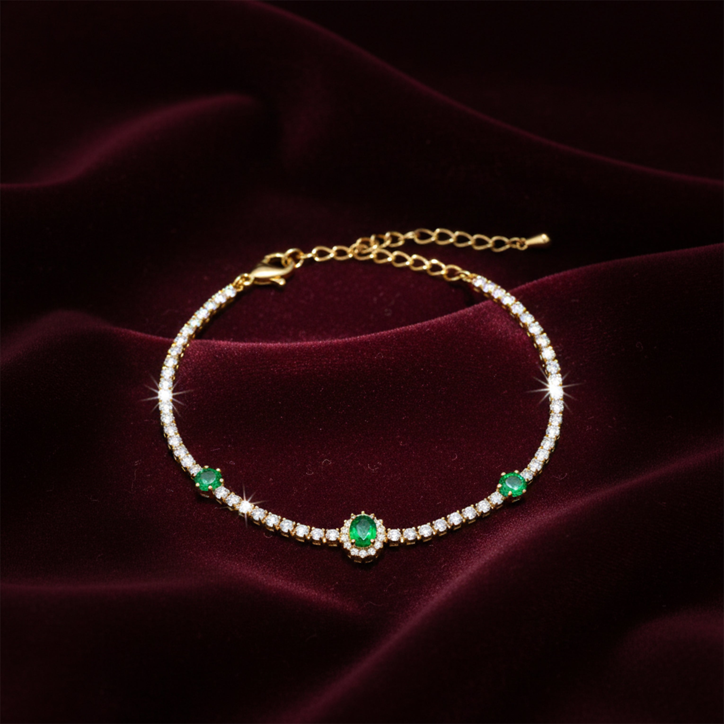 Women Bracelet Emerald Halo Tennis Gold jewellery - Finora Jewels
