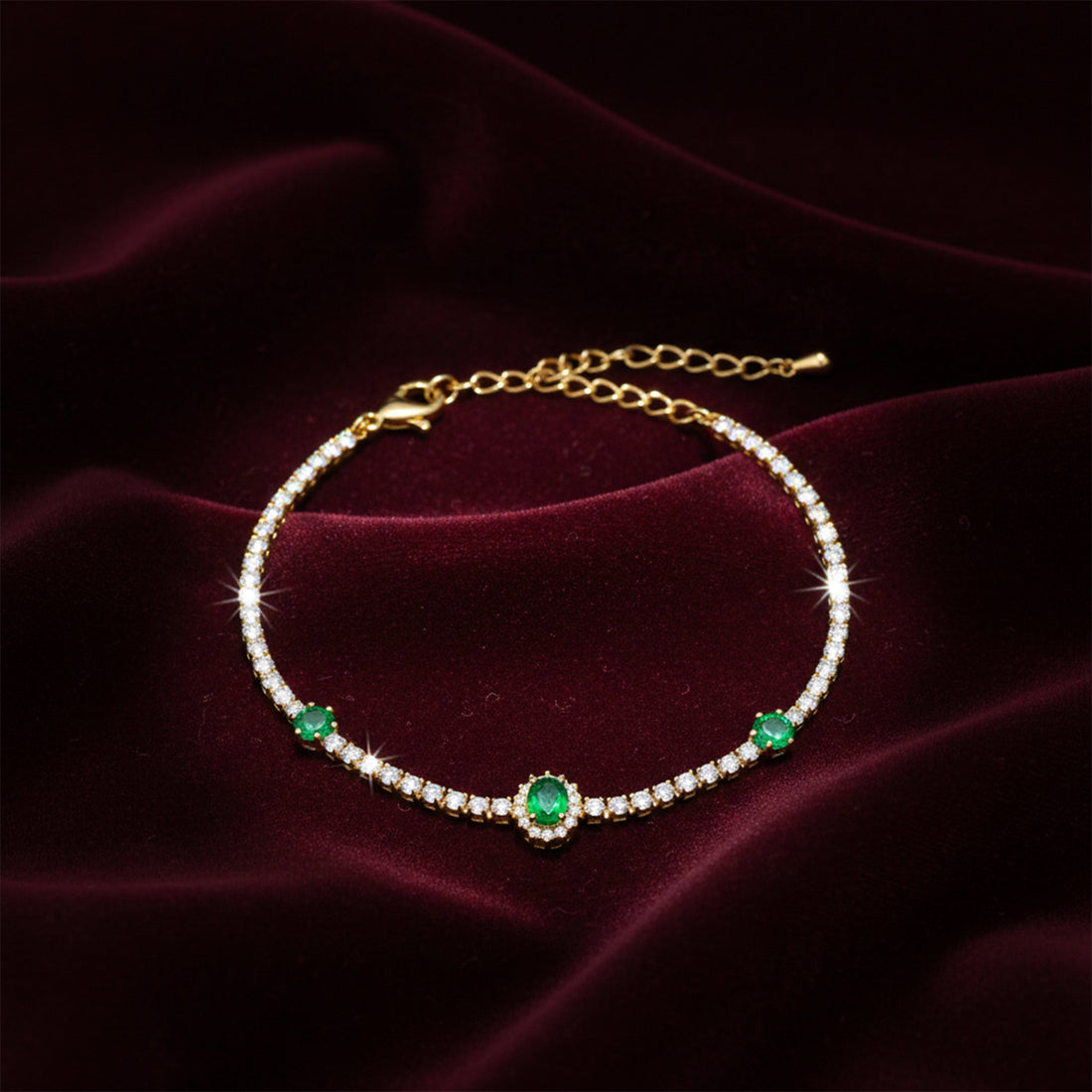 Women Bracelet Emerald Halo Tennis Gold jewellery - Finora Jewels