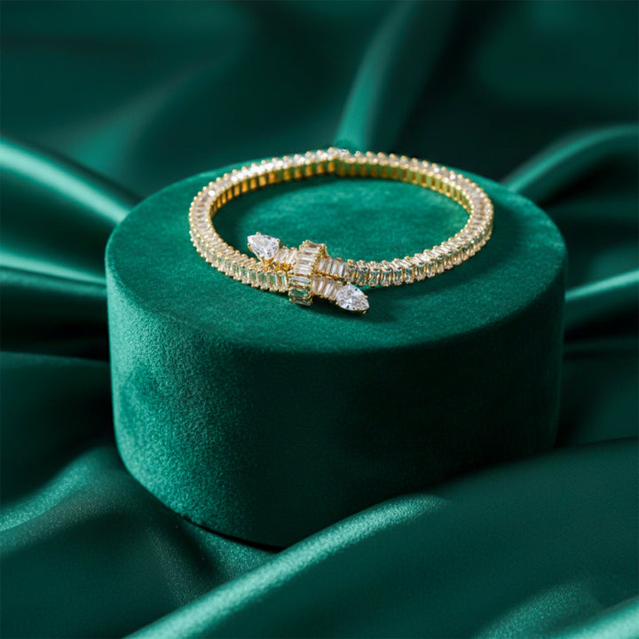 Gold Finished Baguette Bow Tennis Bracelet