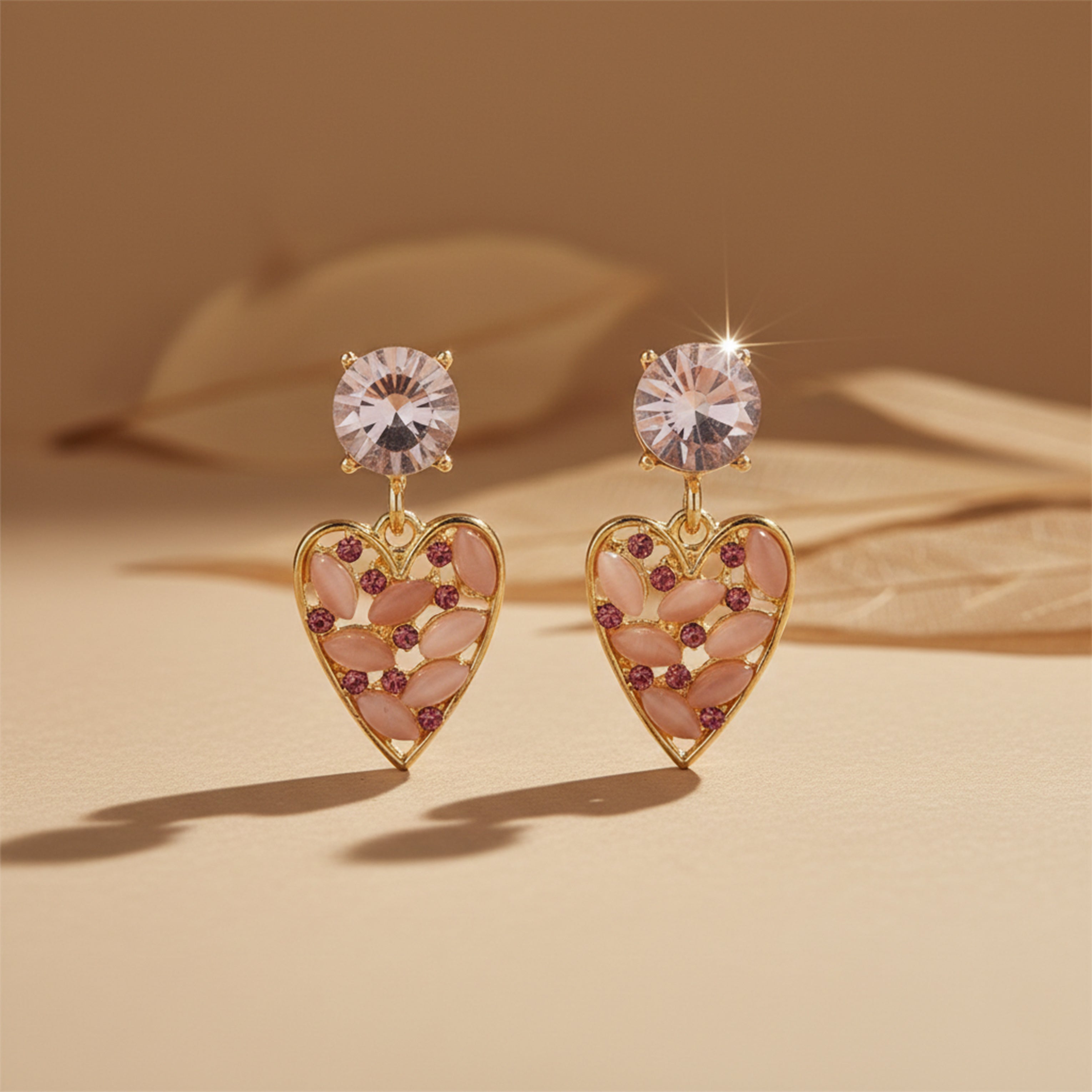 Gold Blush Heart Stud Earrings for women - Finora Jewels