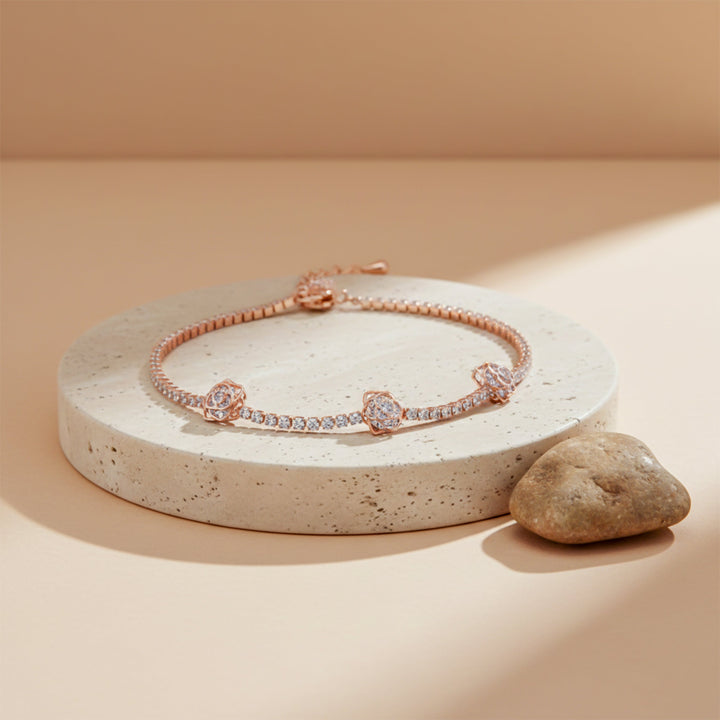 Rose Gold Plated Floral Tennis Bracelet