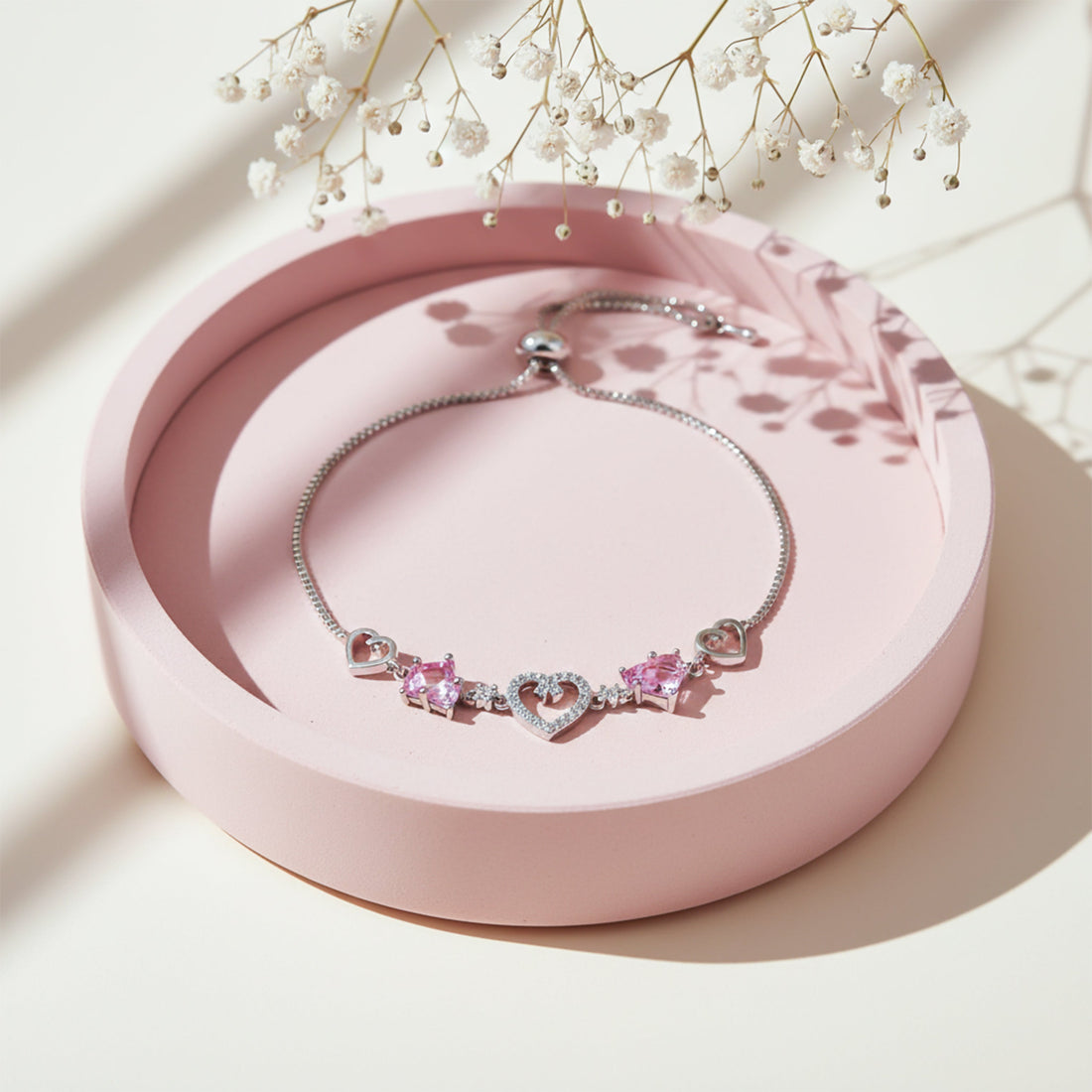Pink Heart Bracelet for women in Silver - Finora Jewels