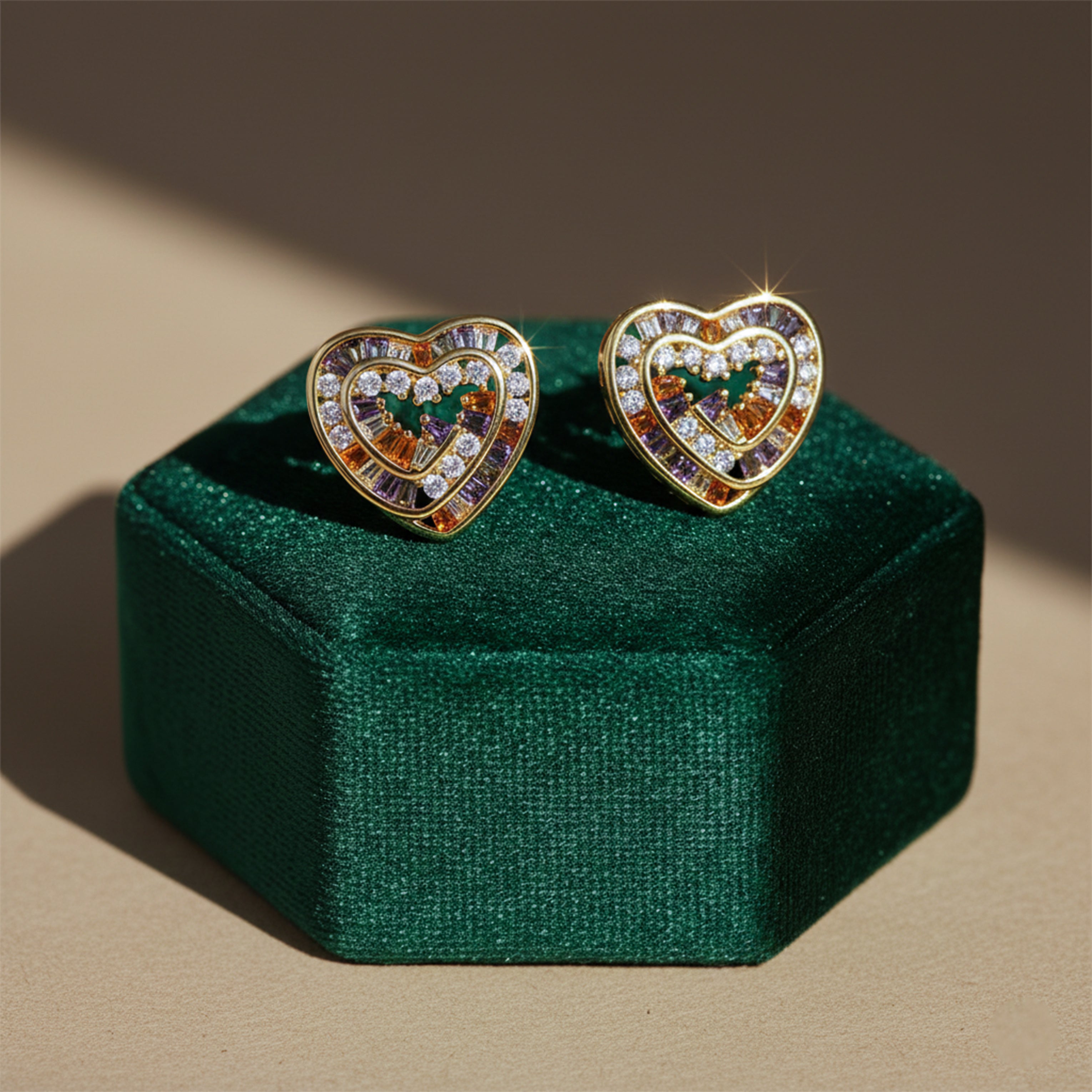 Multicolo Heart Stud Stud Earrings for women in Gold - Finora Jewels