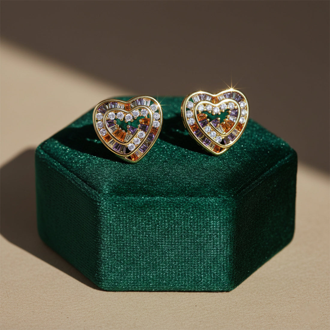 Multicolo Heart Stud Stud Earrings for women in Gold - Finora Jewels