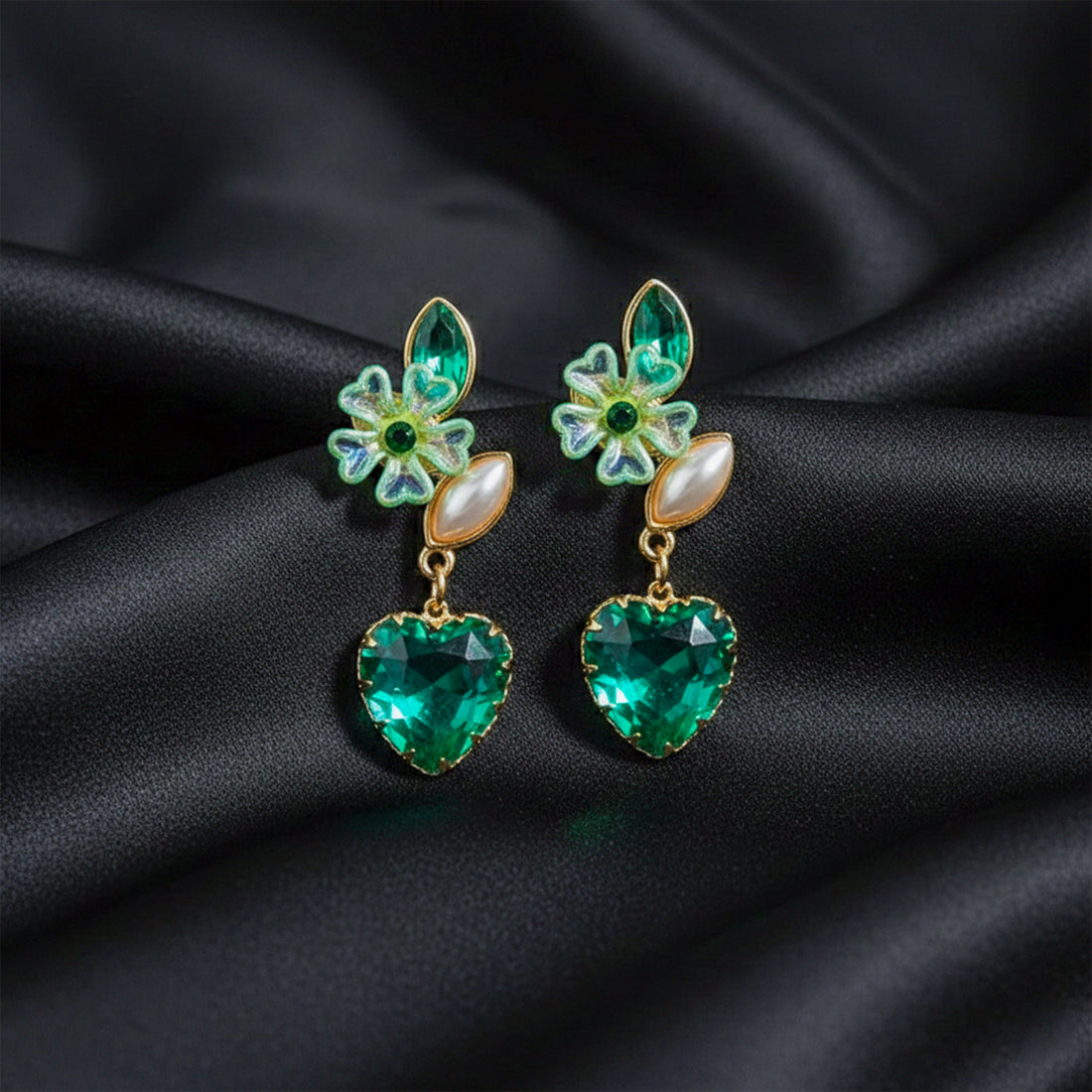 Women Stud Earrings Reen Heart Crystal Gold jewellery - Finora Jewels