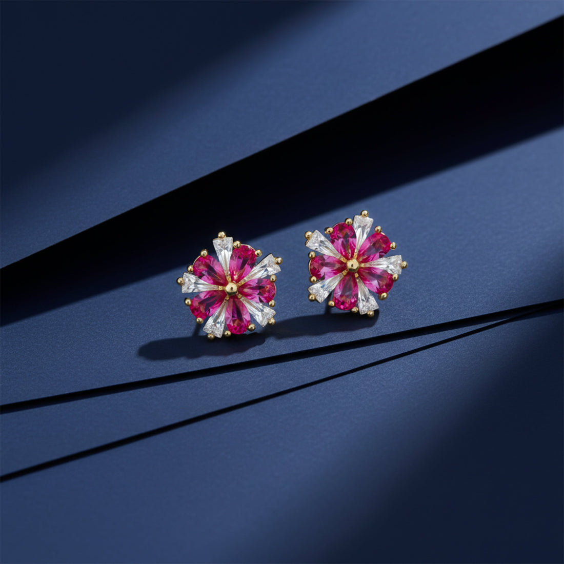 Crystal Flower Stud Stud Earrings for women in Gold - Finora Jewels