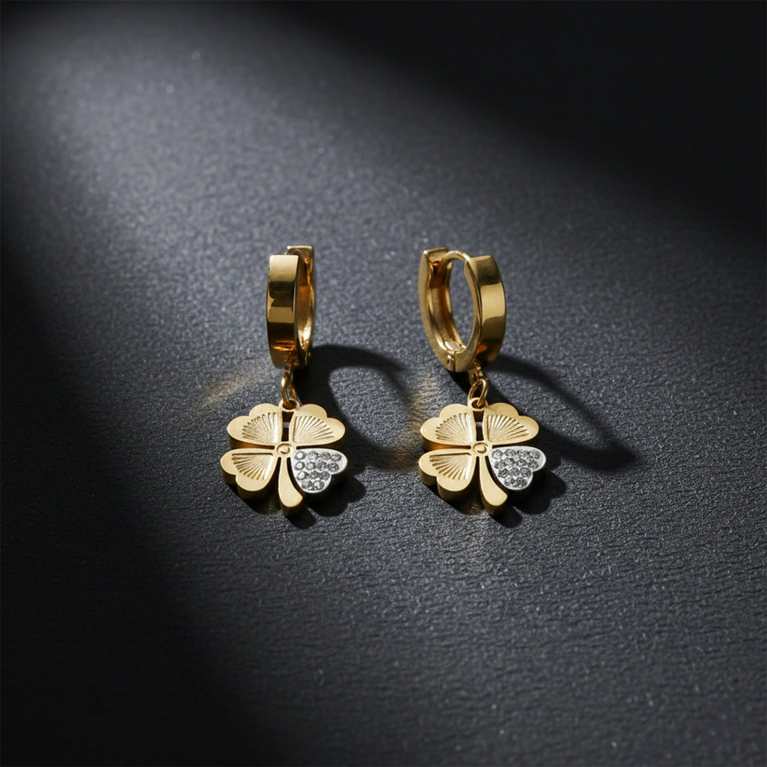 Gold Clover Drop Hoop Earrings for women - Finora Jewels