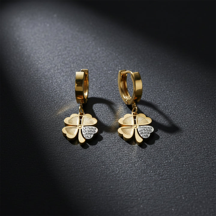 Gold-Toned Quatrefoil Dangle Ear Studs GWE -80