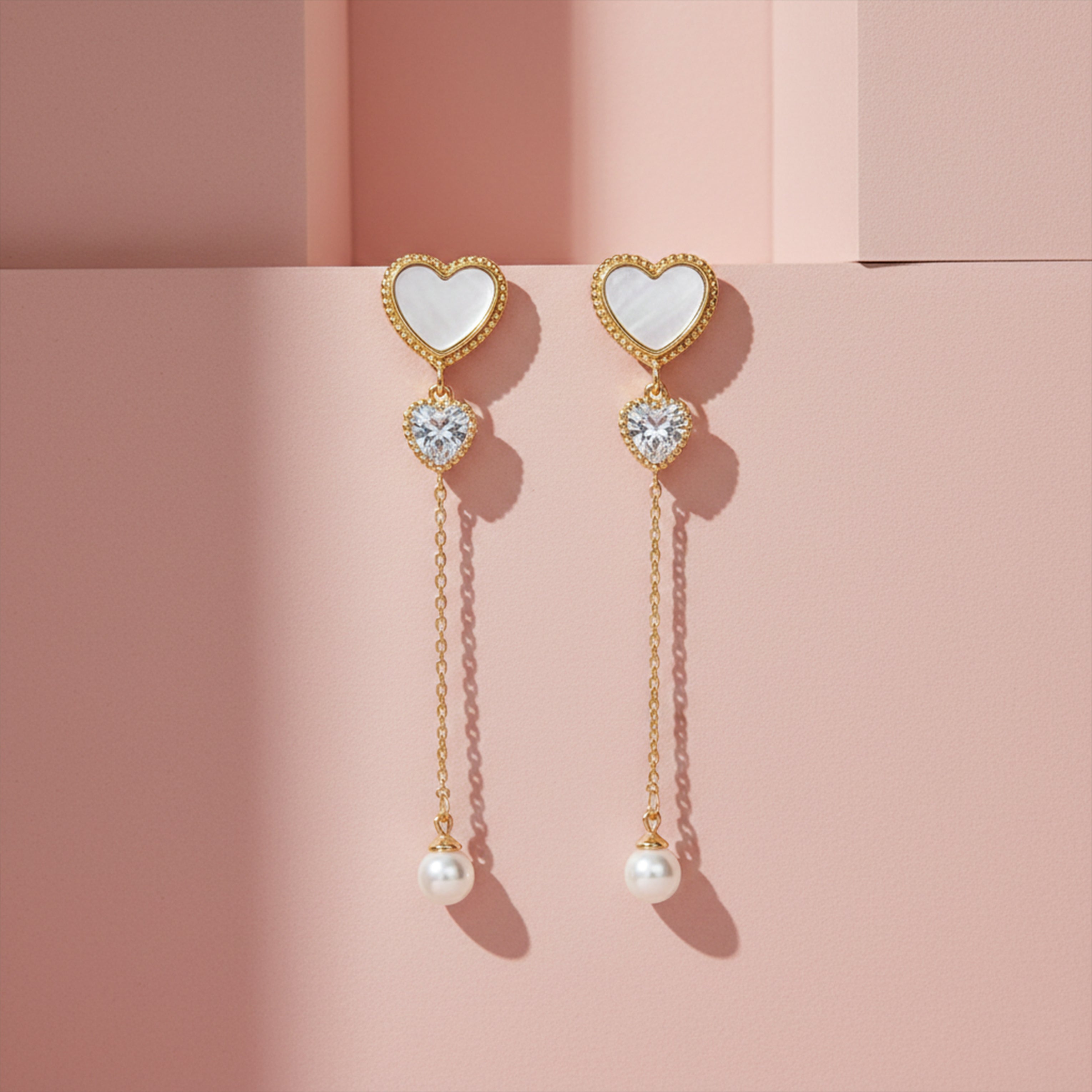 Women Stud Earrings Pearl Chain Drop Gold jewellery - Finora Jewels