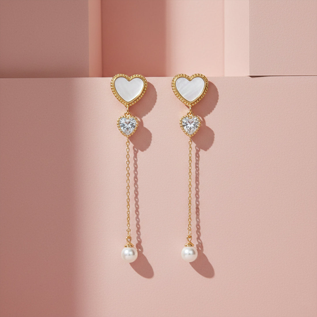Women Stud Earrings Pearl Chain Drop Gold jewellery - Finora Jewels