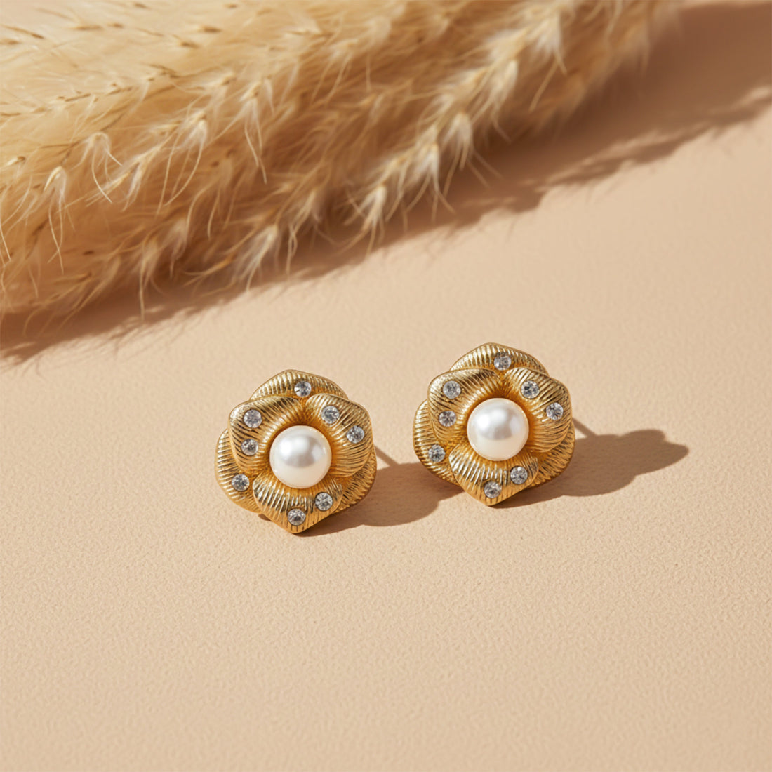 Gold Pearl Bloom Radiance Stud Stud Earrings for women - Finora Jewels