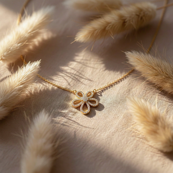Gold Sunflower Zirconia Locket Link Set GWN -103