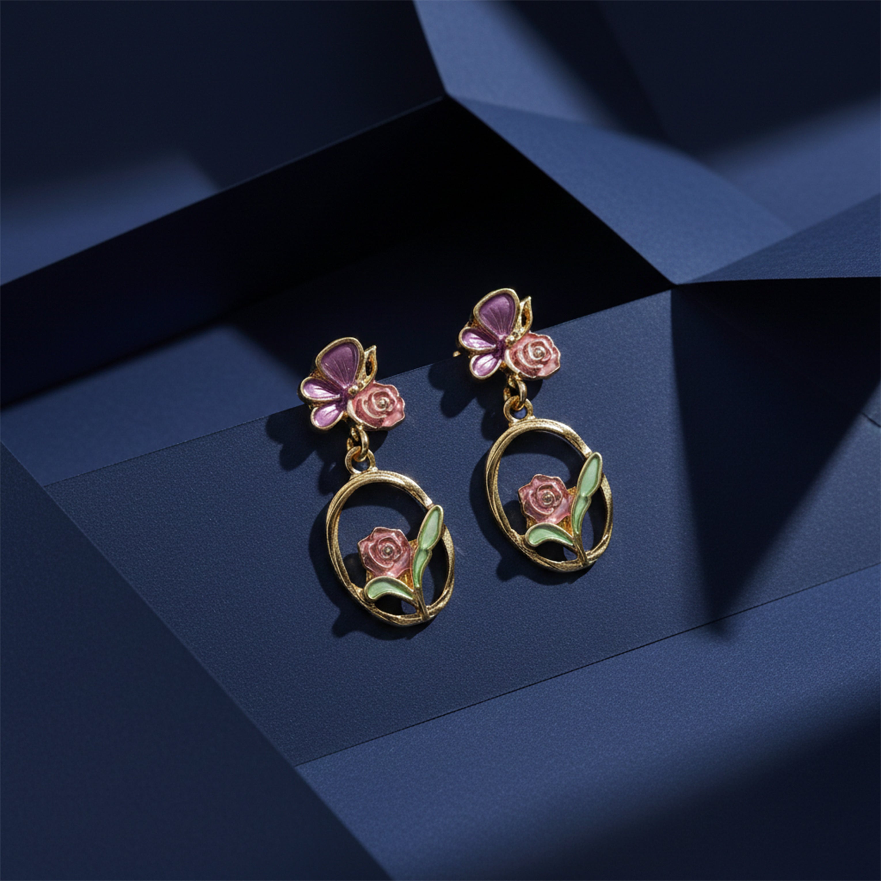 Women Stud Earrings Butterfly & Floral Drop Gold jewellery - Finora Jewels