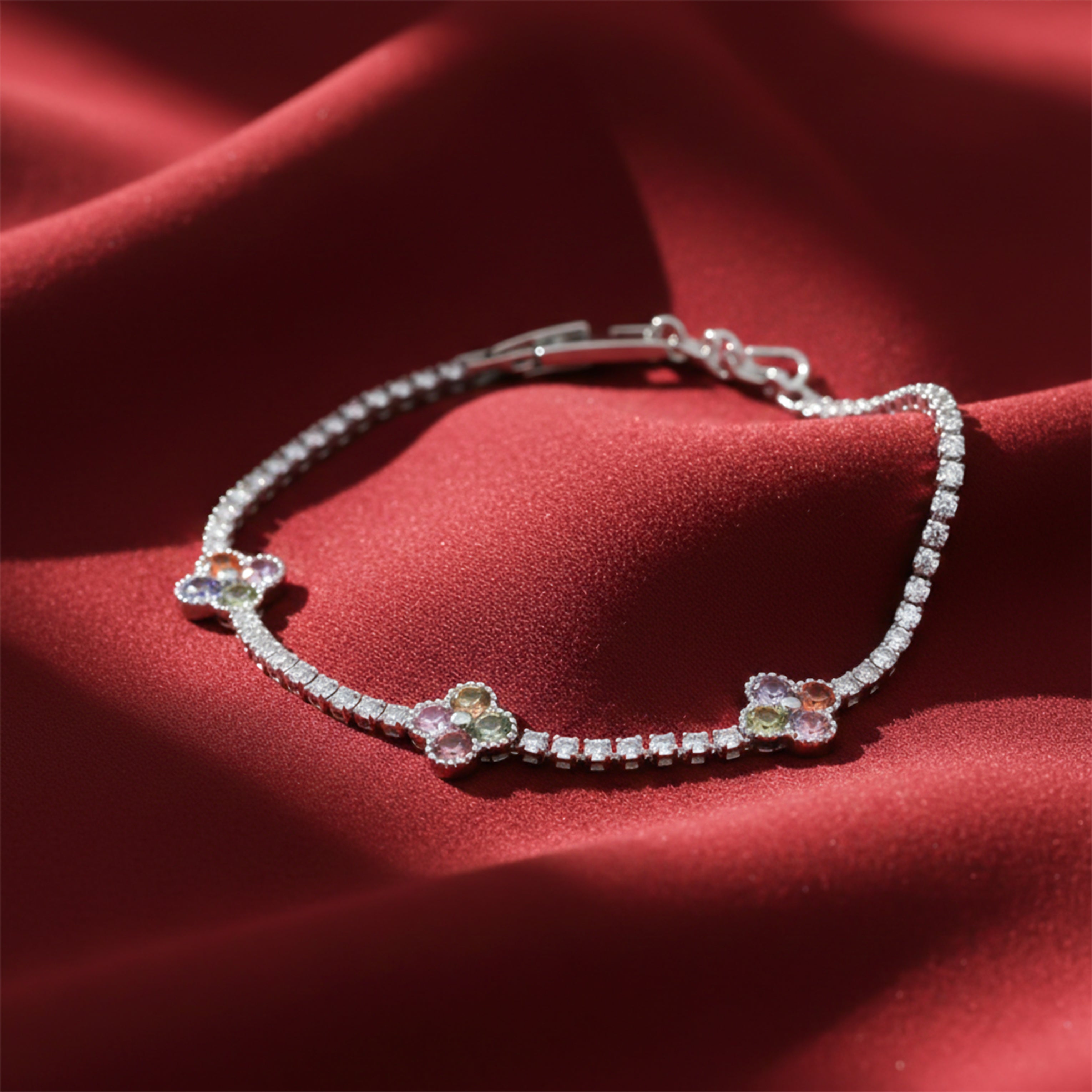 Women Bracelet Multicolor Floral Accent Tennis Silver jewellery - Finora Jewels