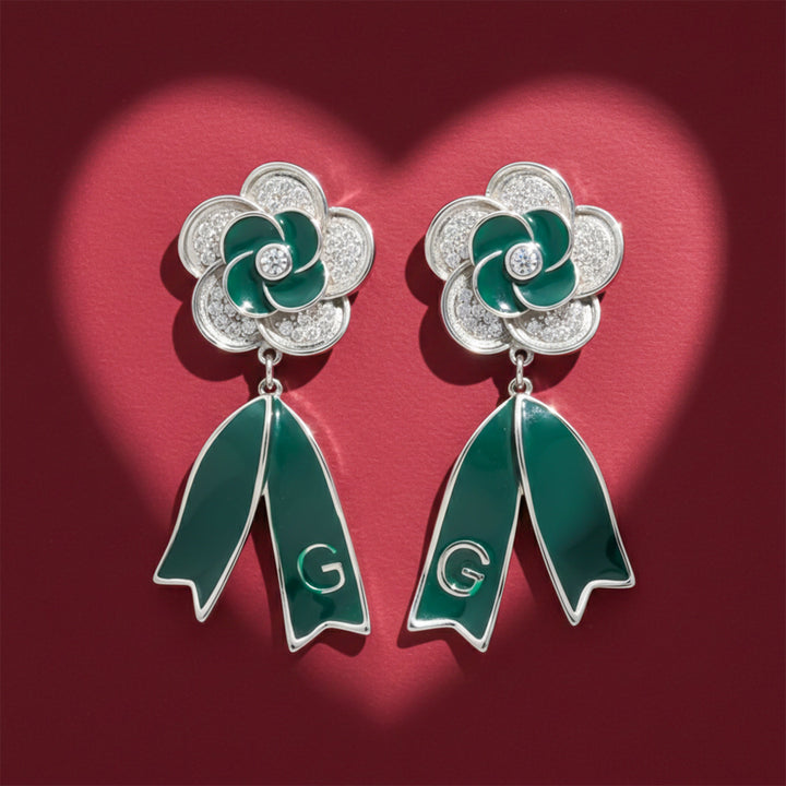 Verde Silver Bloom Dangle Ear Studs GWE -62