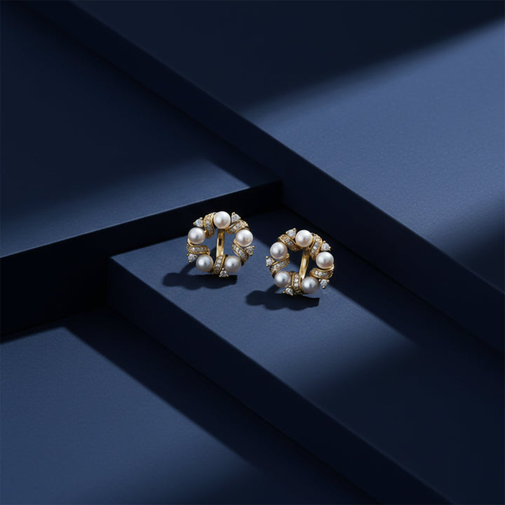Moti & Cubic Zirconia Circle Post Ear Studs GWE -165