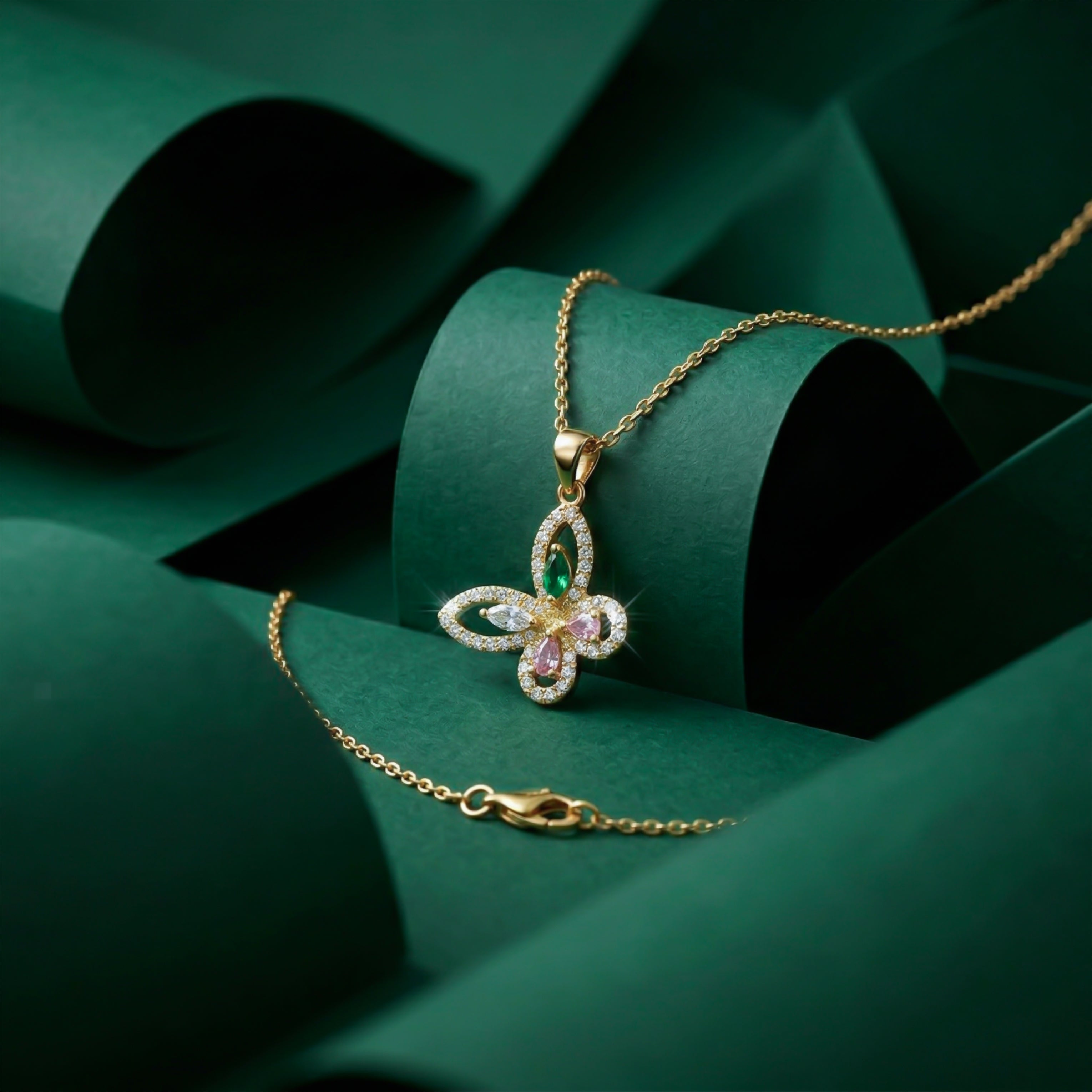 Women Necklace Multicolor Butterfly CZ Gold jewellery - Finora Jewels