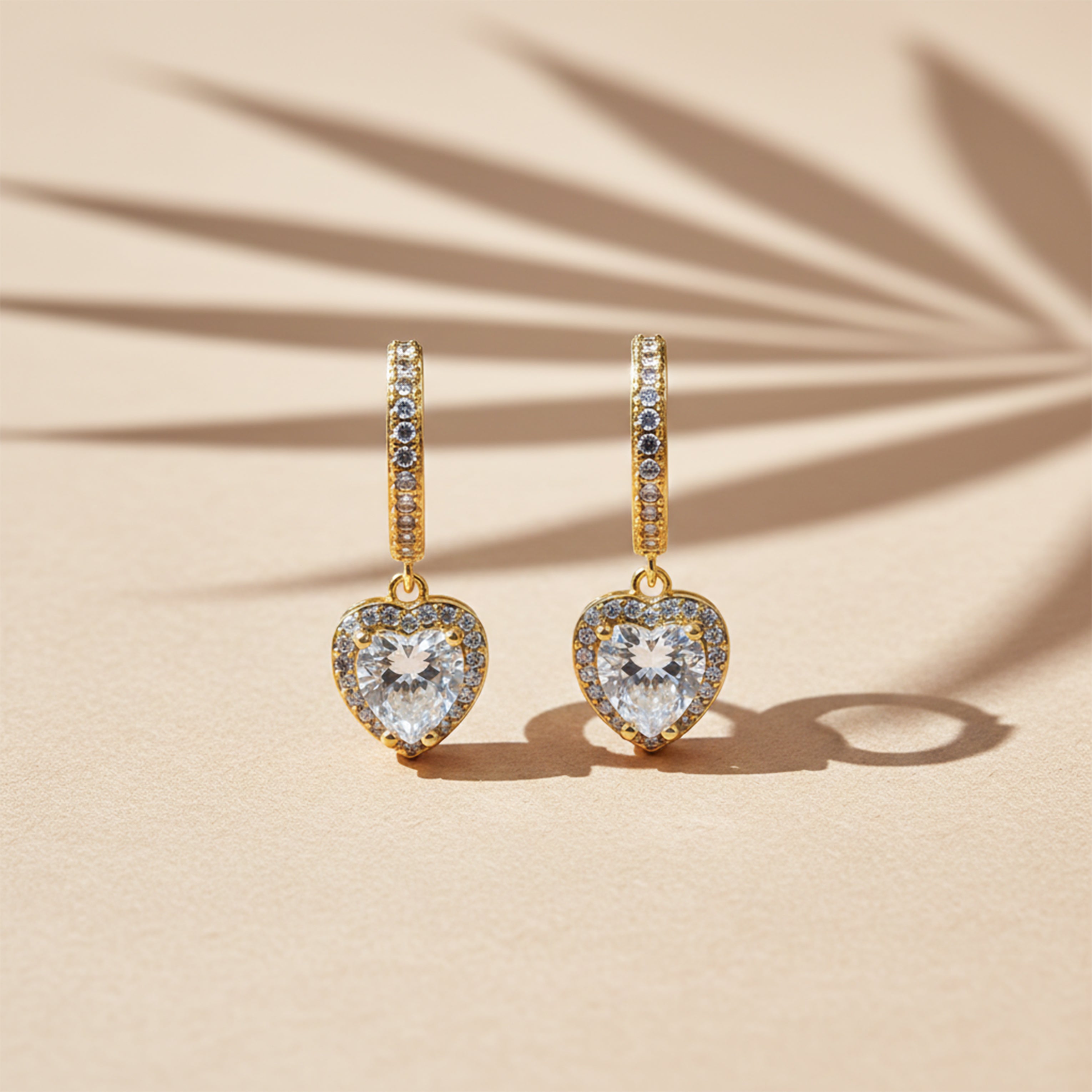Women Stud Earrings Crystal Heart Drop Hoop Gold jewellery - Finora Jewels