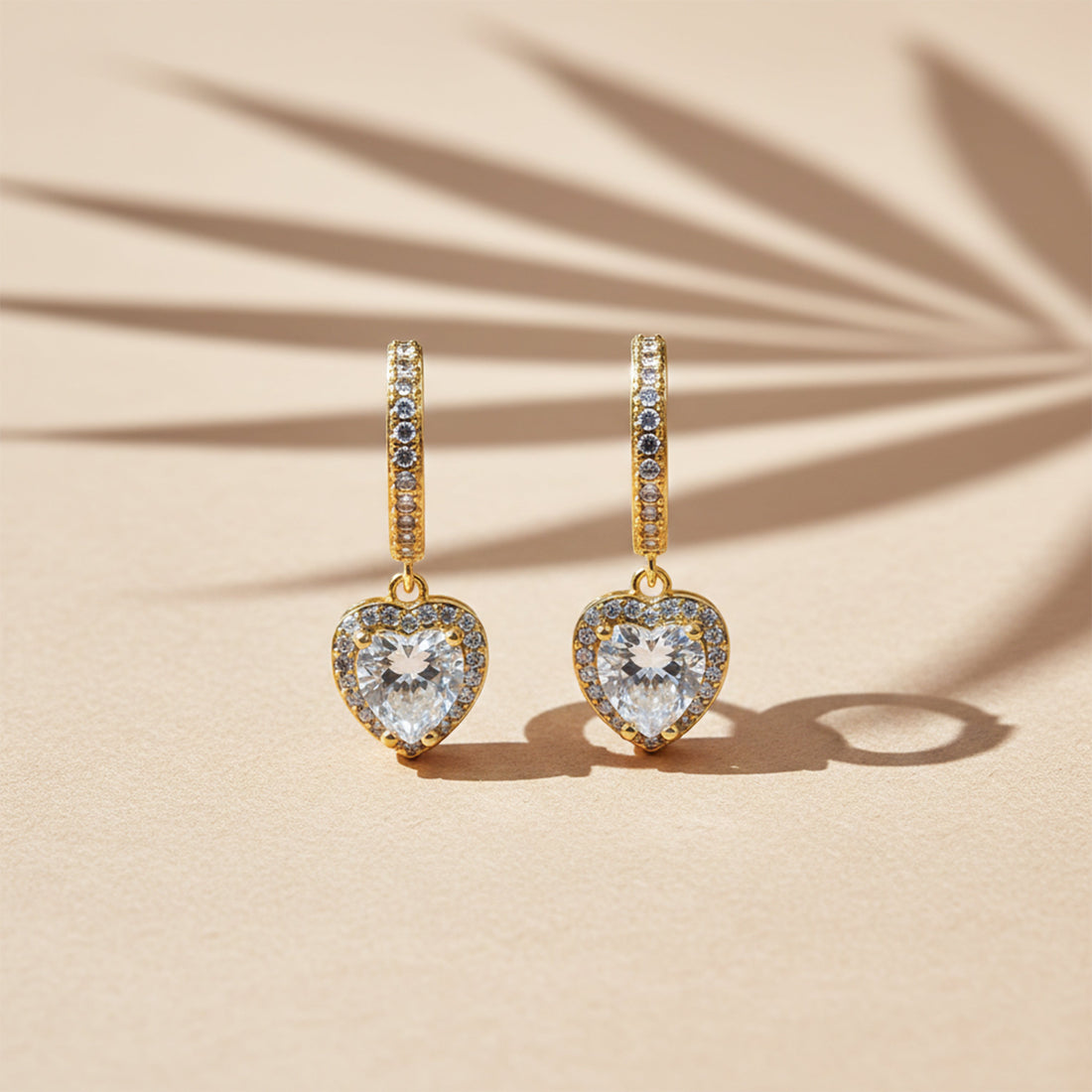 Women Stud Earrings Crystal Heart Drop Hoop Gold jewellery - Finora Jewels