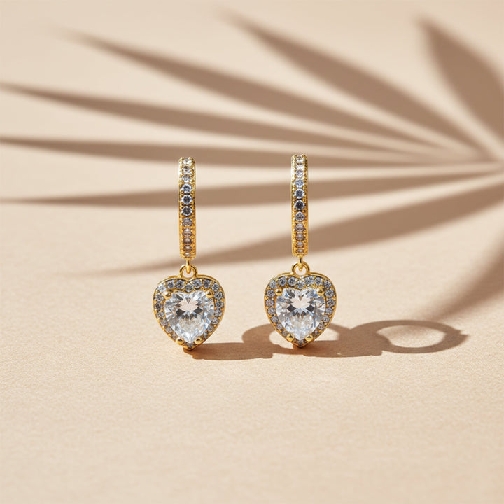 Cubic Zirconia Love Dangle Hoop Ear Studs GWE -76