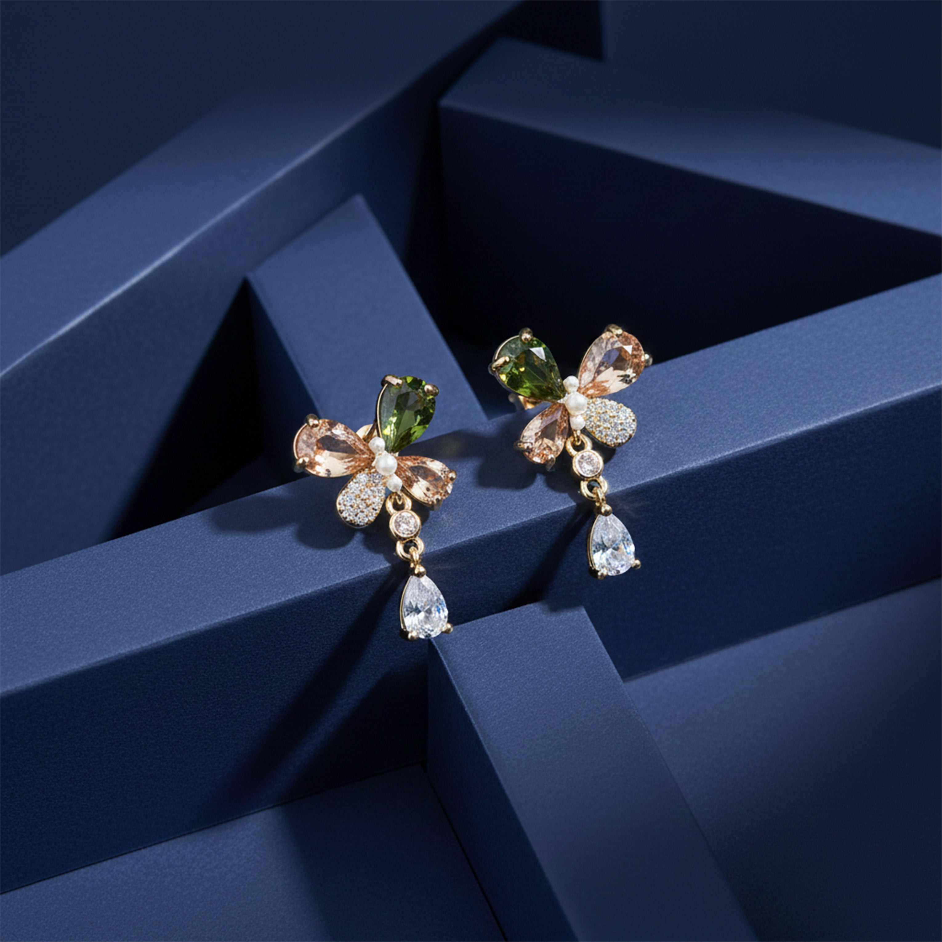 Bloom Cubic Zirconia Dangle Ear Studs GWE -136