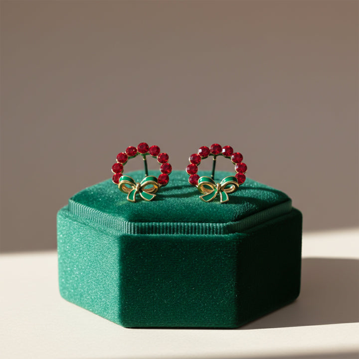 Crimson Wreath Bow Post Ear Studs GWE -117