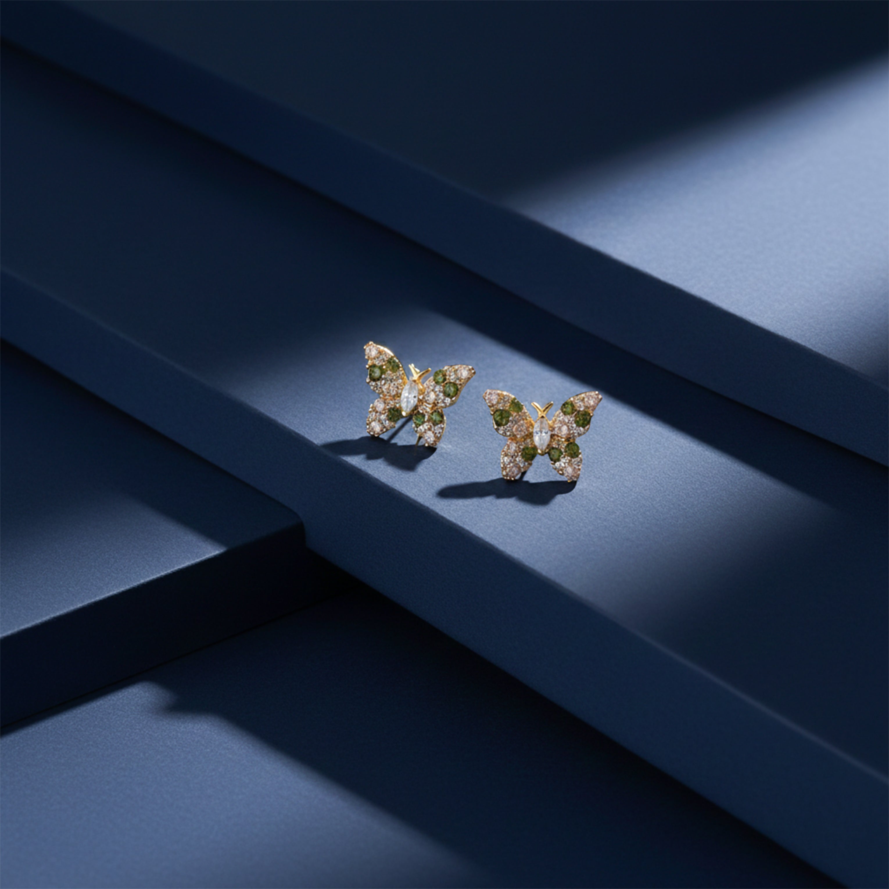 Multicolor Butterfly Crystal Stud Stud Earrings for women in Gold - Finora Jewels