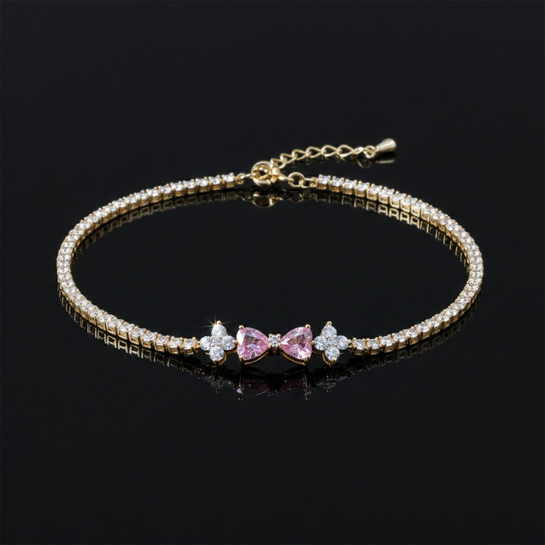 Women Bracelet Pink Heart Crystal Tennis Gold jewellery - Finora Jewels