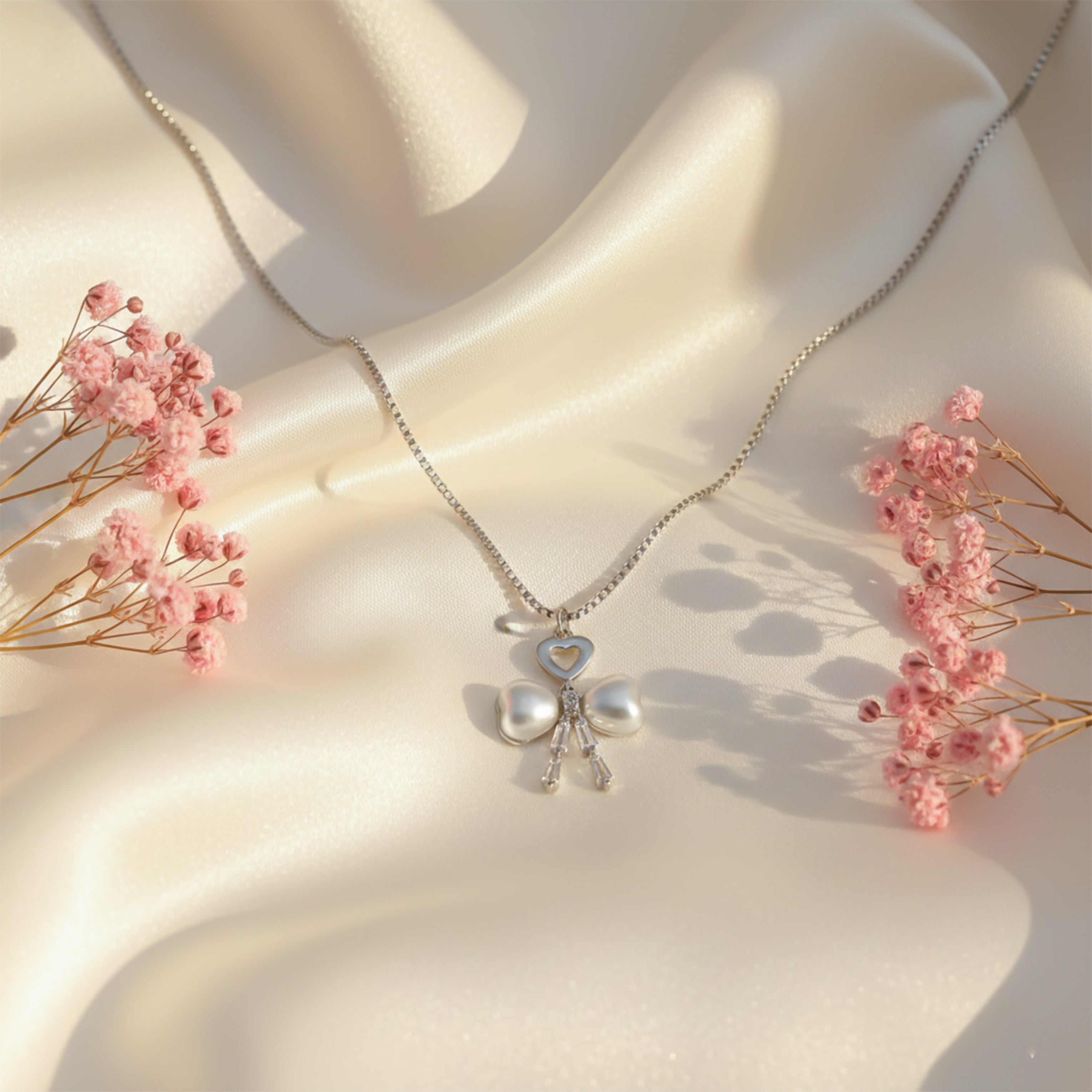 Silver Moti Bow Love Locket Link Set GWN -52