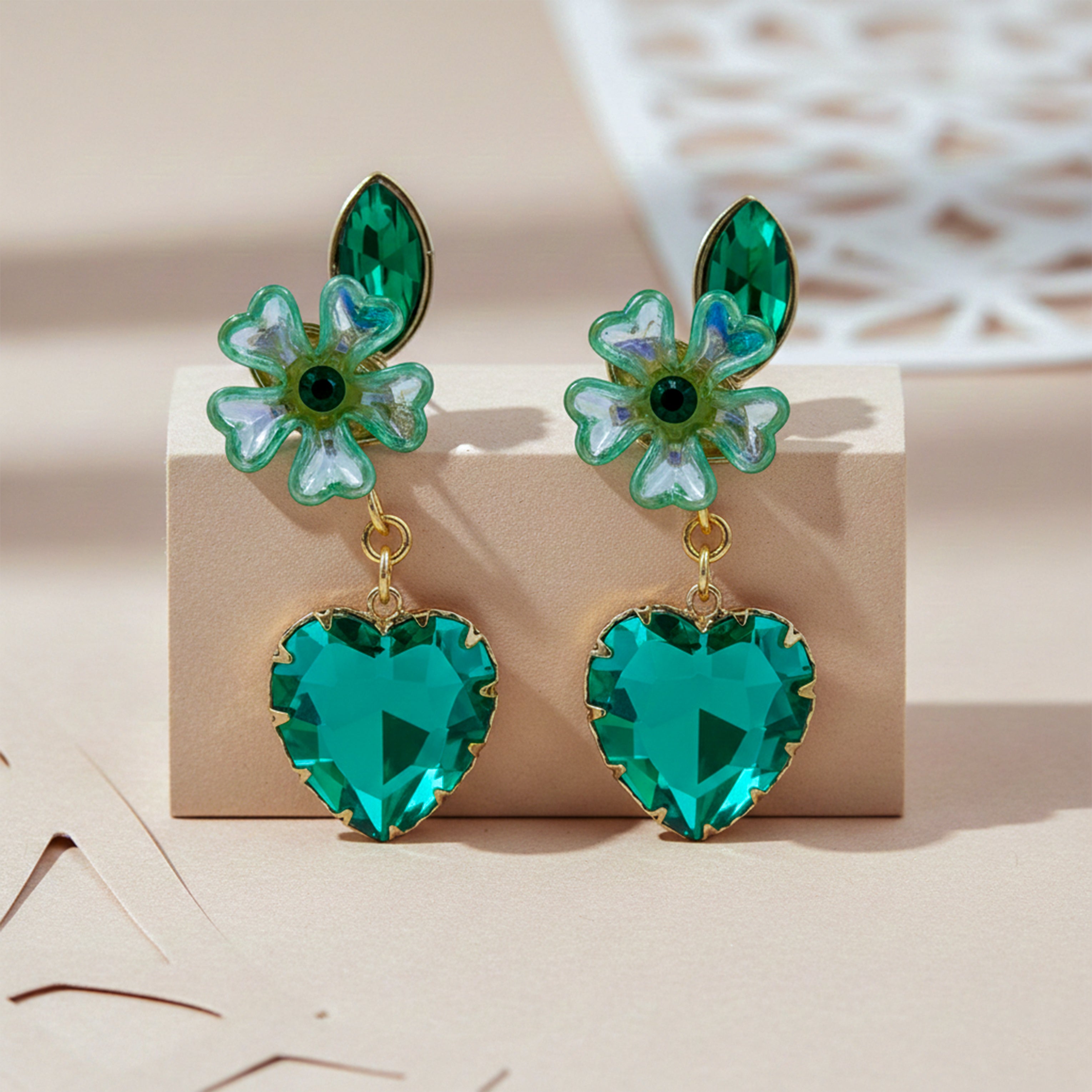 Women Stud Earrings Reen Heart Crystal Gold jewellery - Finora Jewels