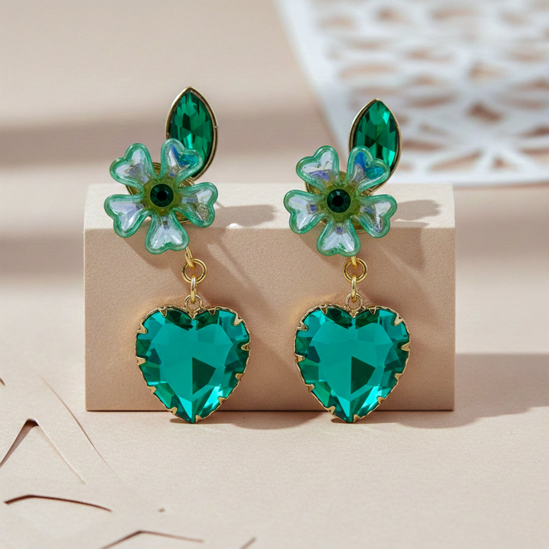 Women Stud Earrings Reen Heart Crystal Gold jewellery - Finora Jewels