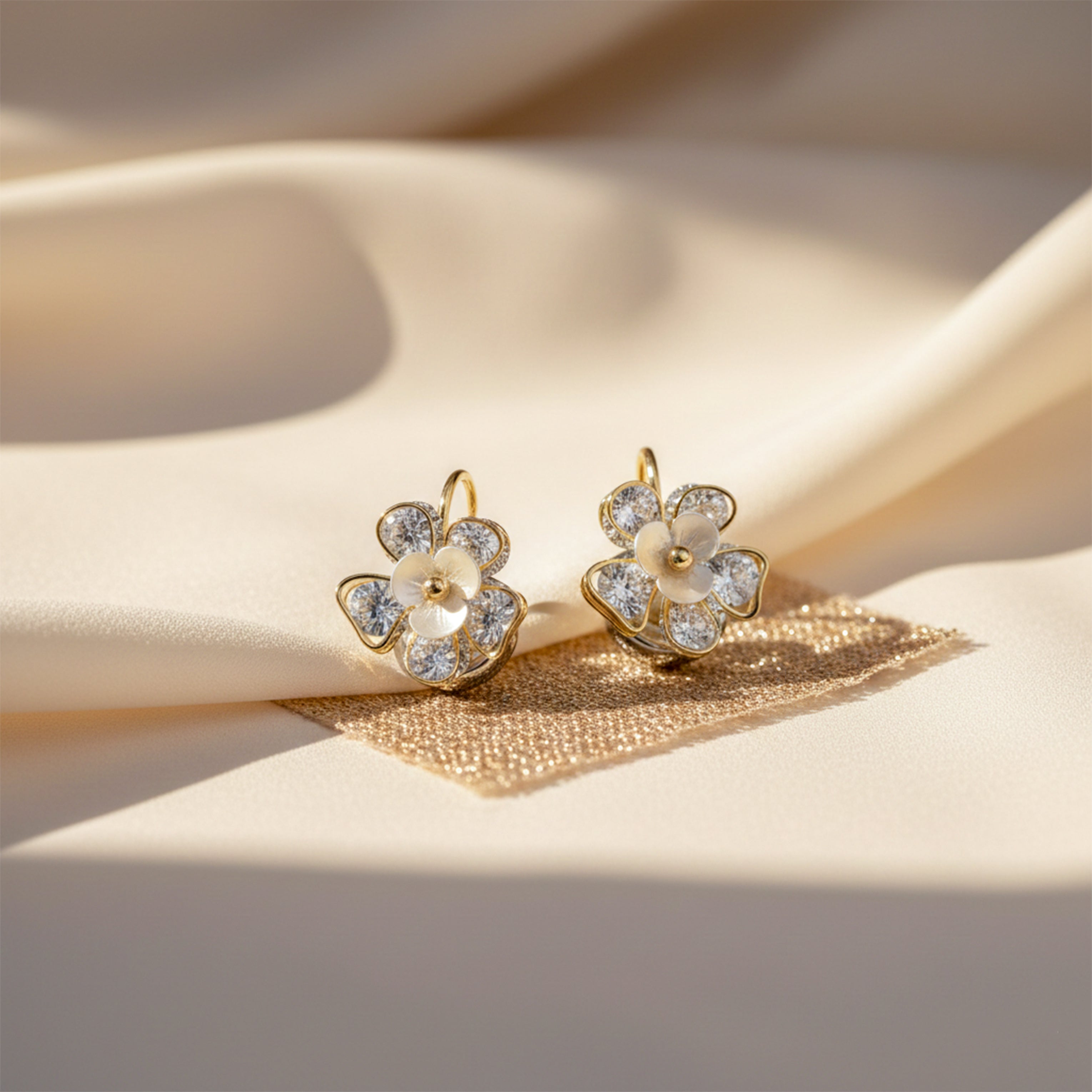 Bloom Crystal Floral Stud Earrings for women in Gold - Finora Jewels