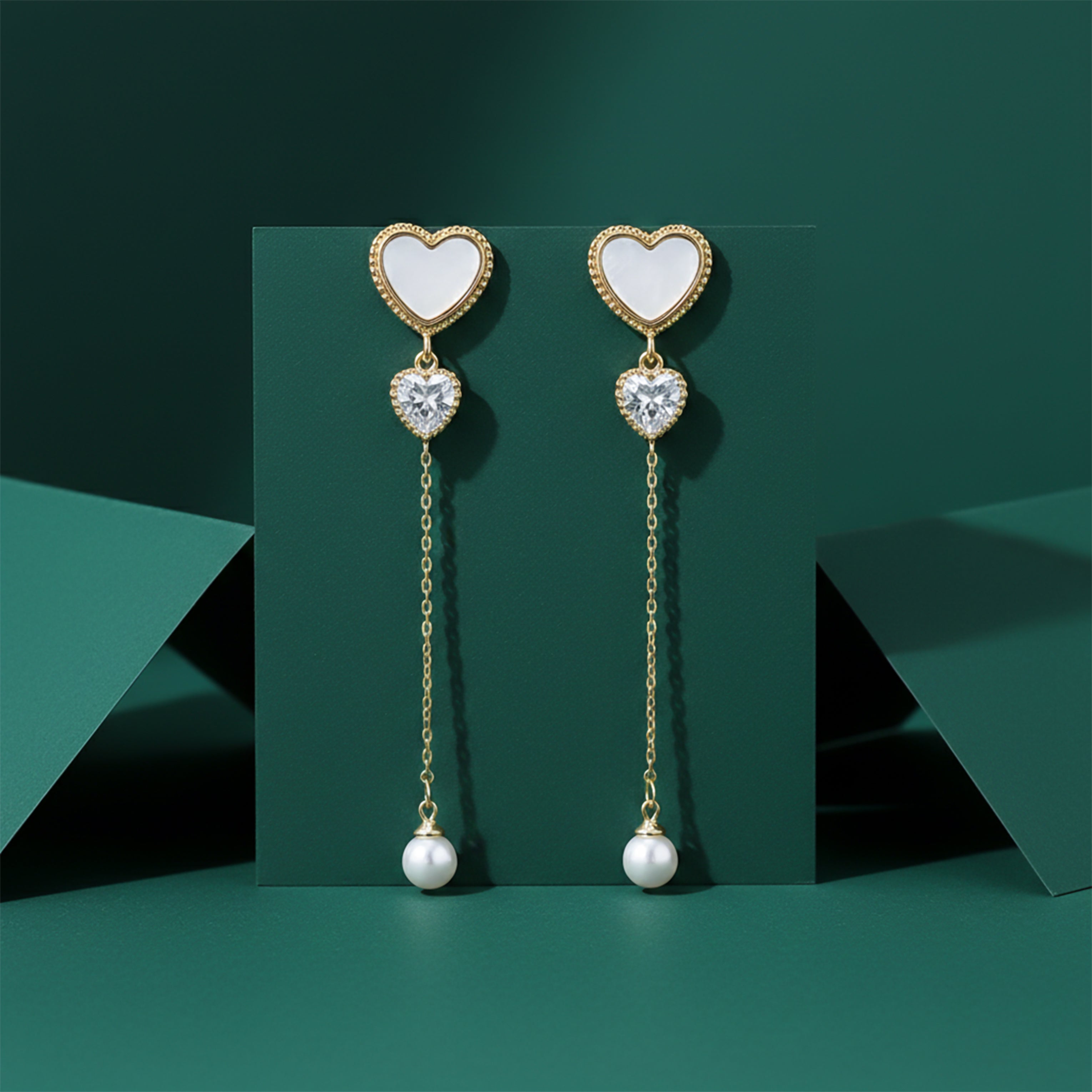 Women Stud Earrings Pearl Chain Drop Gold jewellery - Finora Jewels