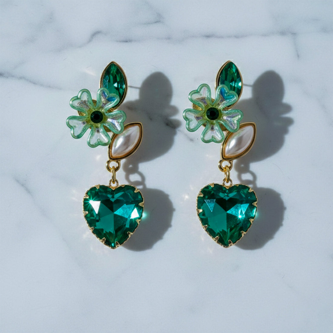 Women Stud Earrings Reen Heart Crystal Gold jewellery - Finora Jewels