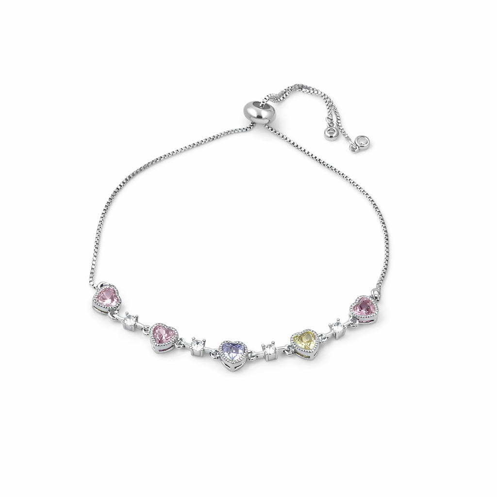 Silver Multi-Color Heart Bracelet for women - Finora Jewels