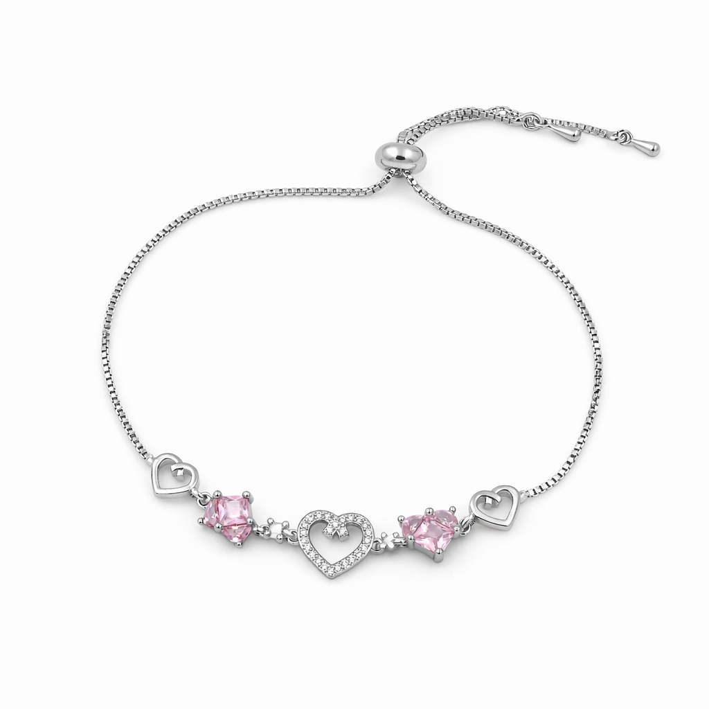 Pink Heart Bracelet for women in Silver - Finora Jewels