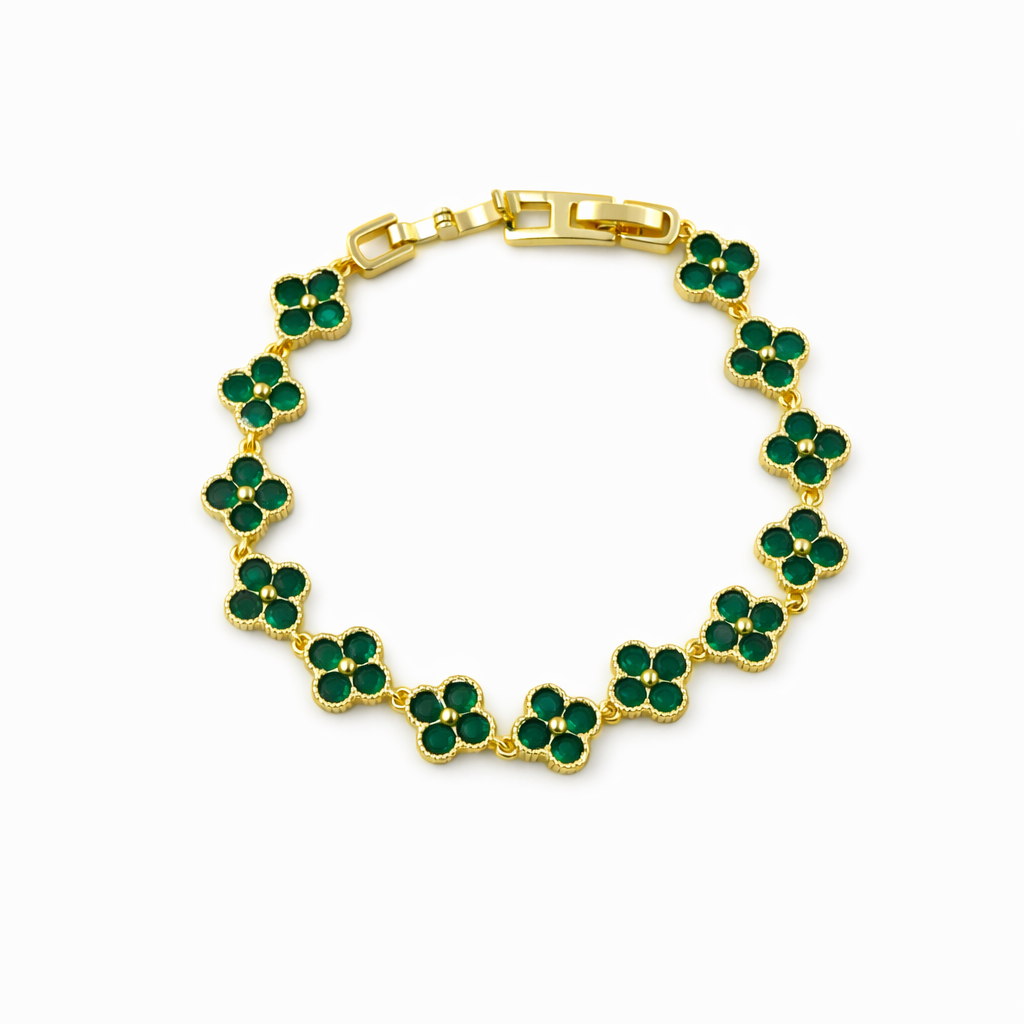 Gold Emerald Clover Bracelet for women - Finora Jewels