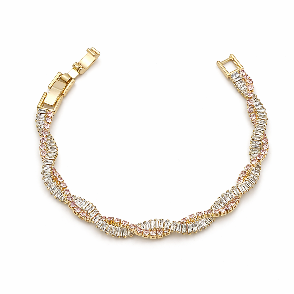 Gold Pink Baguette Stone Twisted Bracelet for women - Finora Jewels
