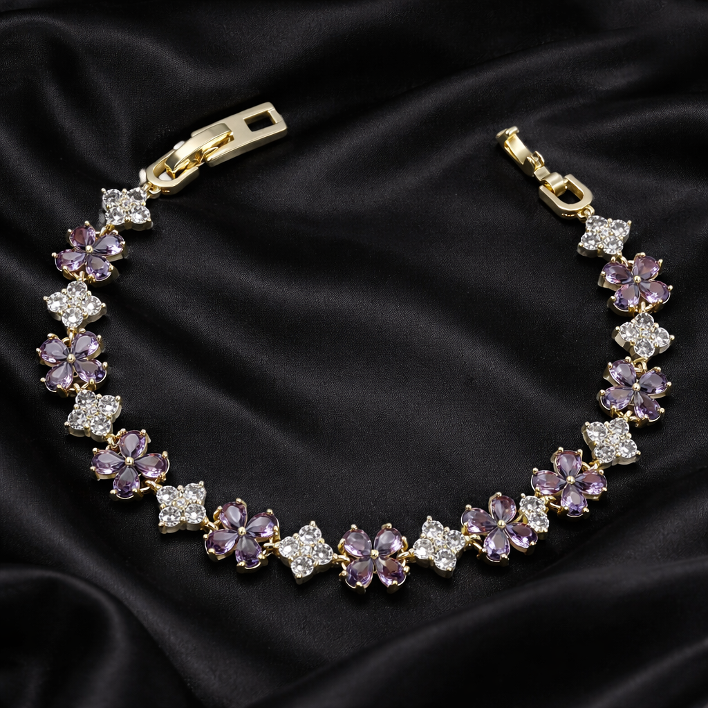 Gold Purple Floral Stone Bracelet for women - Finora Jewels