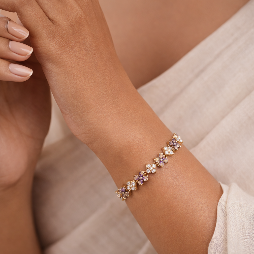 Gold Purple Floral Stone Bracelet for women - Finora Jewels
