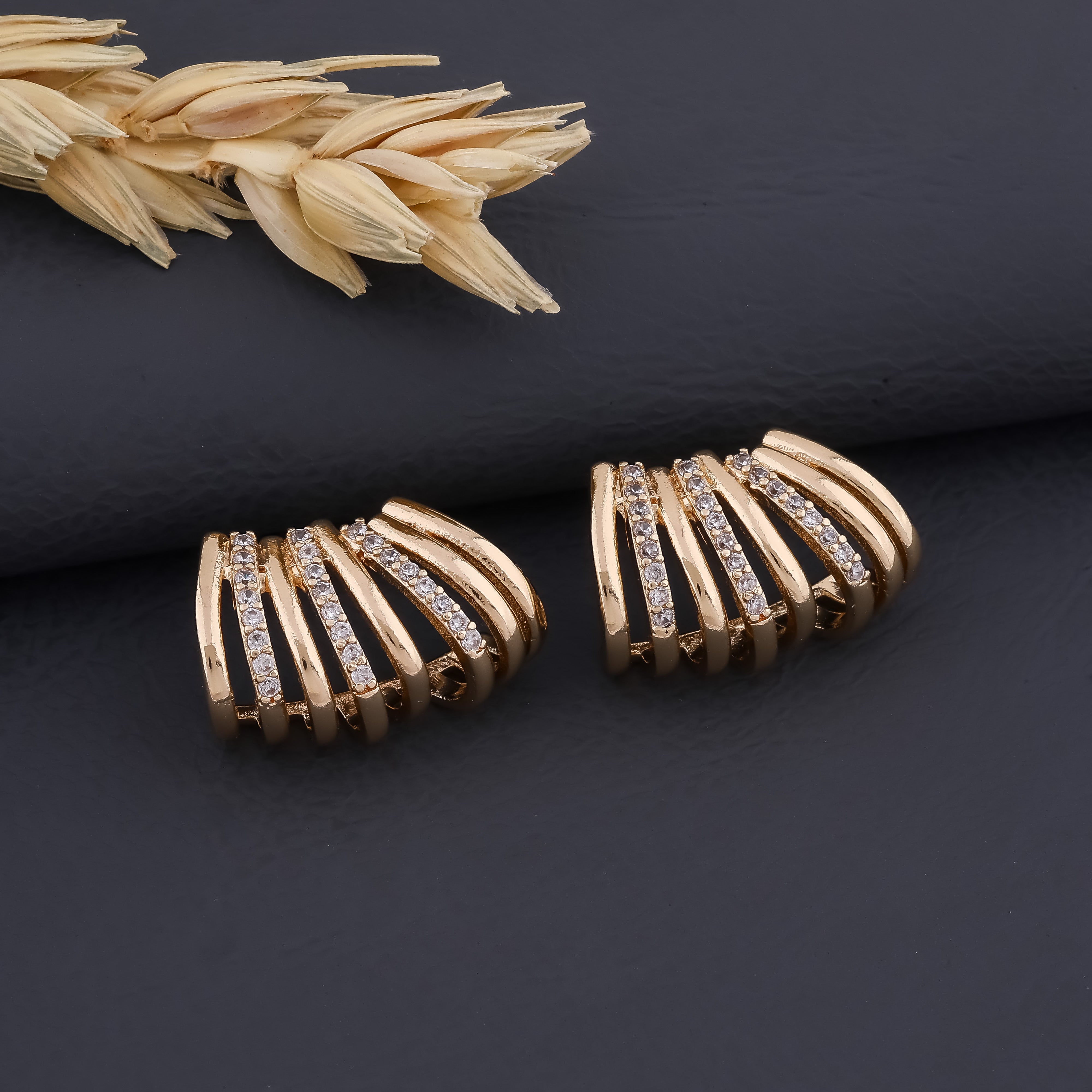 Gold-Toned Wave Studs Earring GWE -6