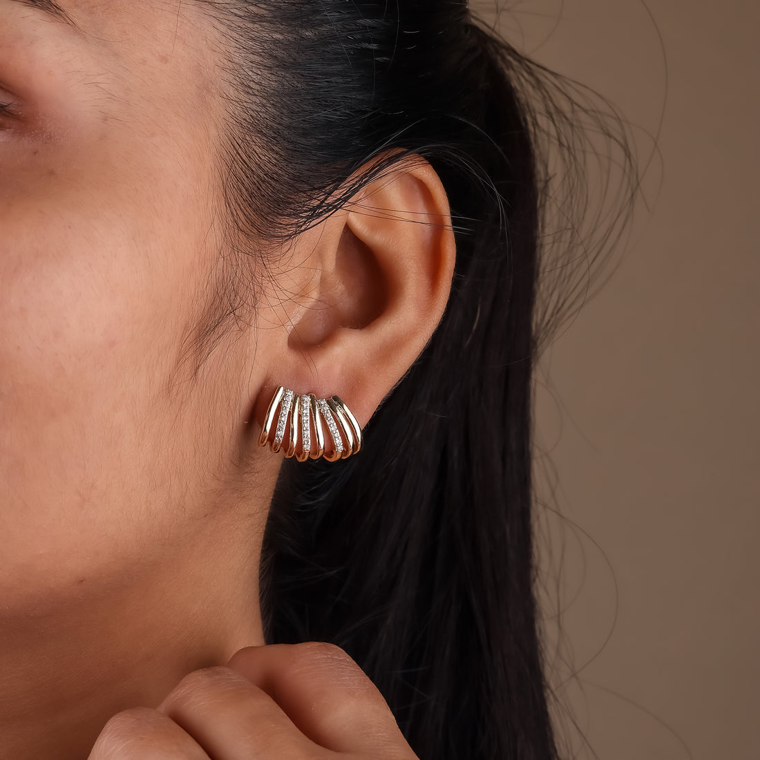 Gold-Toned Wave Studs Earring GWE -6