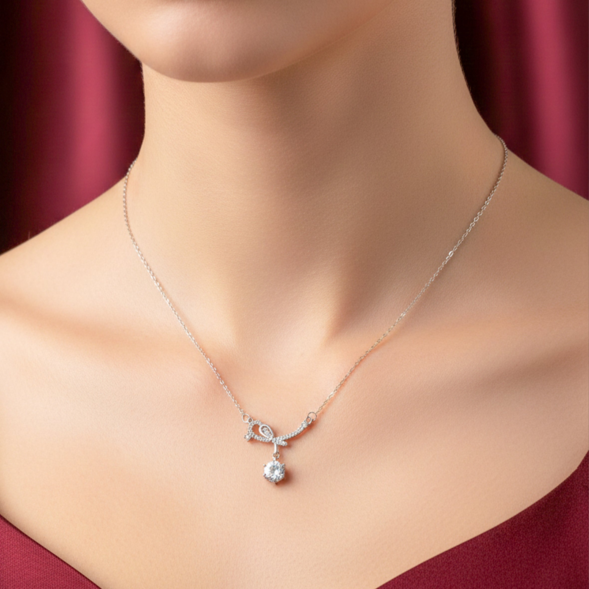 Silver Sterling Bow Ribbon Necklace for women - Finora Jewels